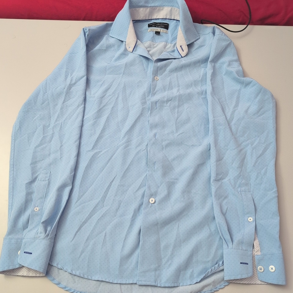 Report Collection 4 Way Stretch Blue Dress Shirt Long Sleeve